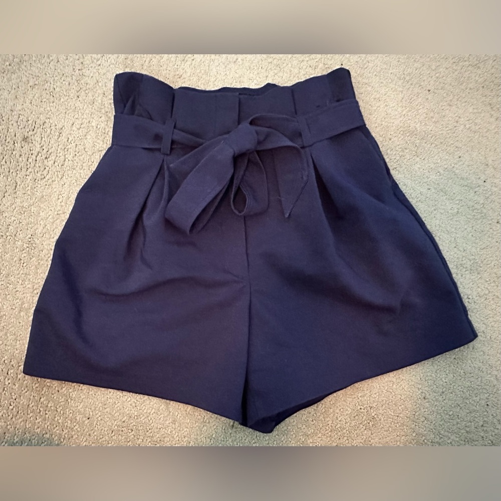 Express High Waisted Pleated Paper Bag Shorts - Picture 1 of 3